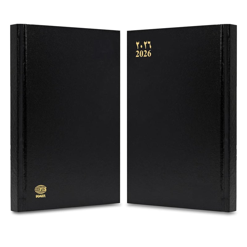 FIS 2026 A5 Agenda Diary, 148x210mm Size, Hard Cover Vinyl, 1 Day a Page with Thursday & Friday Combined, Right to Open, Arabic/English, 60gsm White Paper, Black Cover-FSDI90AER26BK - Image 2