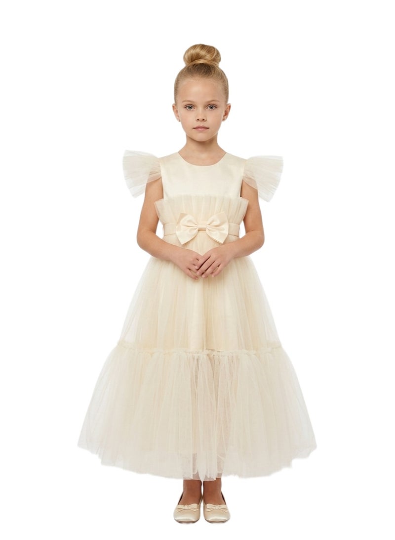 Bidani Ruffled Puff Sleeve Princess Dress - Cream - Image 1