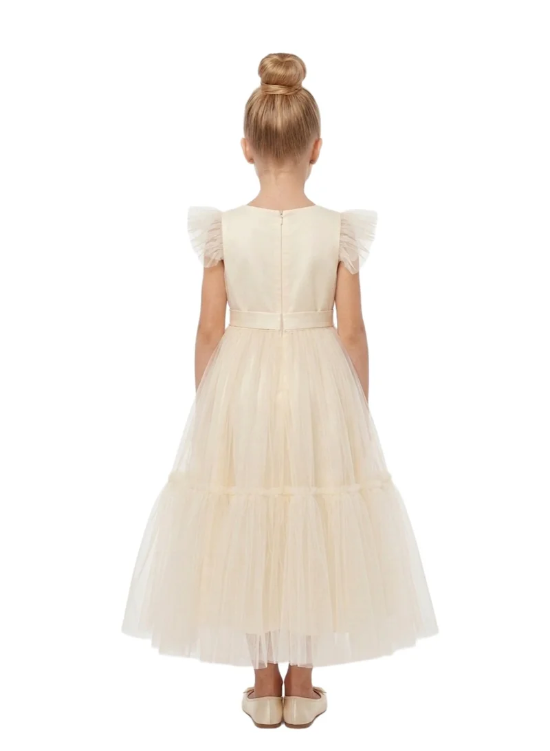 Bidani  Ruffled Puff Sleeve Princess Dress - Cream for Women | Best Price UAE