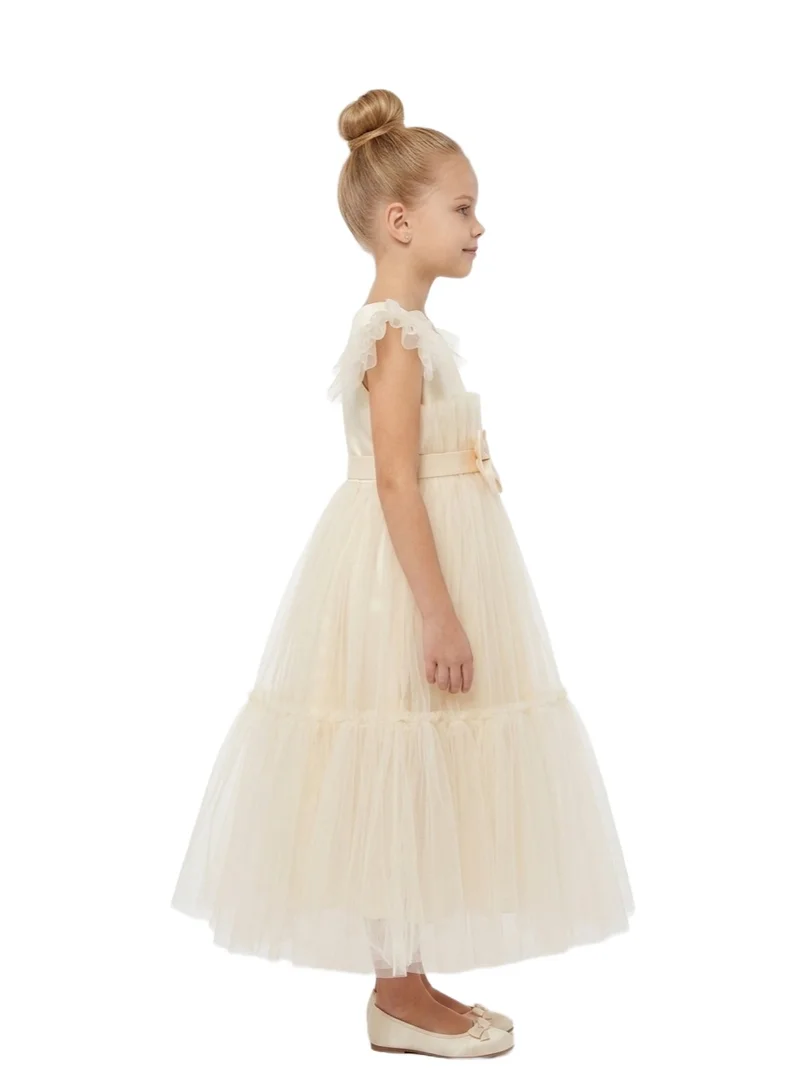بيداني Ruffled Puff Sleeve Princess Dress - Cream
