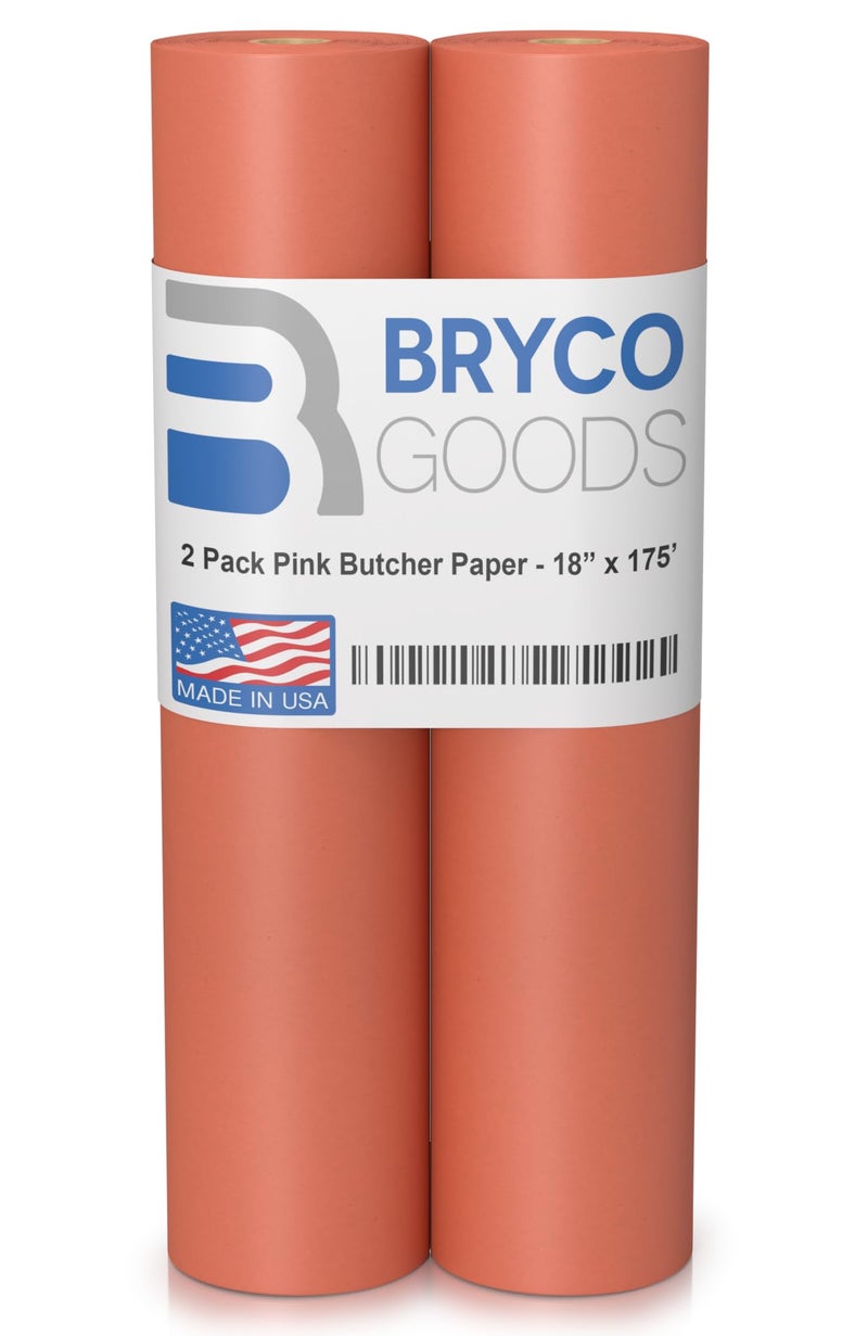 Bryco Goods Pink Butcher Paper Roll - 2 Pack of 18 Inch x 175 Feet Rolls - Food Grade Peach Wrapping Paper for Smoking Meat of all Varieties - Made in USA - Image 1