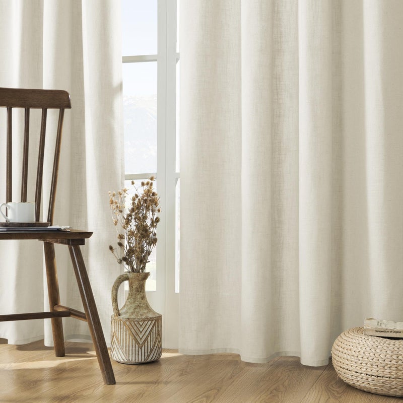 Joydeco Linen Curtains for Living Room,Light Filtering Rod Pocket Back Tab Semi Sheer Drapes Window Long Curtains 90 inches Long Ivory - Image 1
