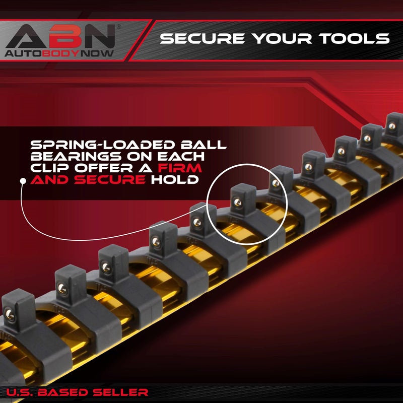 ABN Yellow Aluminum SAE Standard 1/4in Drive Socket Holder â€“ Tool and Socket Organizer Rail with Clips - Image 4