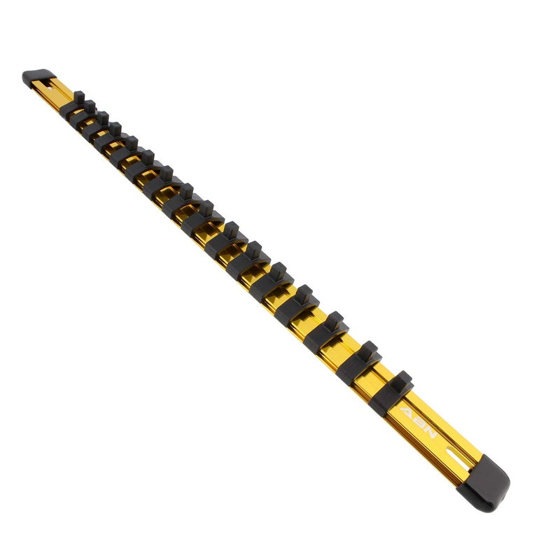 ABN Yellow Aluminum SAE Standard 1/4in Drive Socket Holder â€“ Tool and Socket Organizer Rail with Clips - Image 1