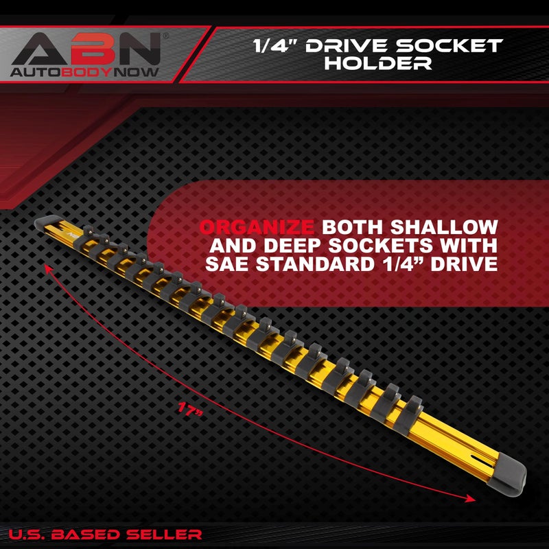 ABN Yellow Aluminum SAE Standard 1/4in Drive Socket Holder â€“ Tool and Socket Organizer Rail with Clips - Image 2