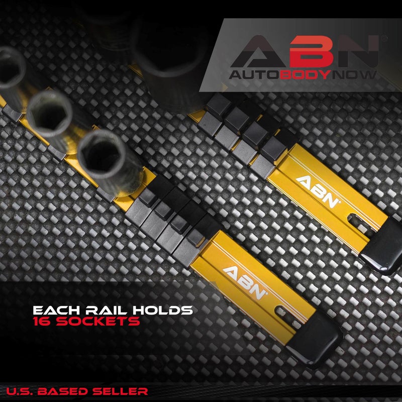 ABN Yellow Aluminum SAE Standard 1/4in Drive Socket Holder â€“ Tool and Socket Organizer Rail with Clips - Image 3