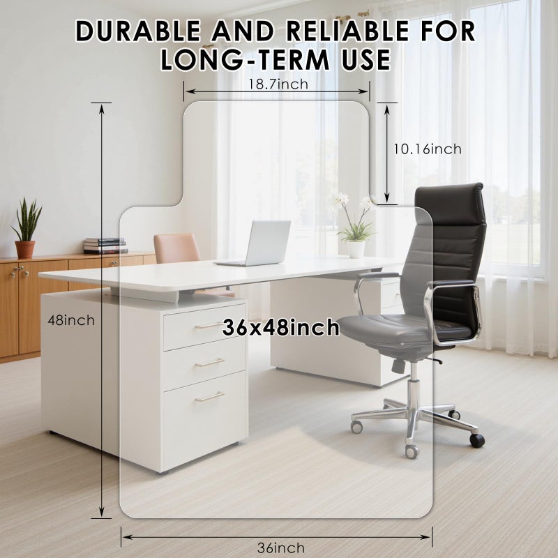 Kuyal 1/5" Thick Office Chair Mat, 36" x48" with Lip Heavy Duty Hard Computer Chair Mat, Under Desk Protector Carpeted Floors Mats, Easy Chair Movement, Can be Used on Carpet or Hard Floor, Ship Flat - Image 2