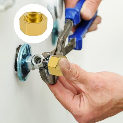 Pretwad 6 PCS Brass Pipe Caps with Rubber Gaskets - Hex Compression End Caps for Gas & Water Lines, Brass Nut Gas line Water line Stop Valve Cap Pipes Plug Plumbing Fit for 1/4 3/4 3/8 Inch Pipe Connection - Image 4