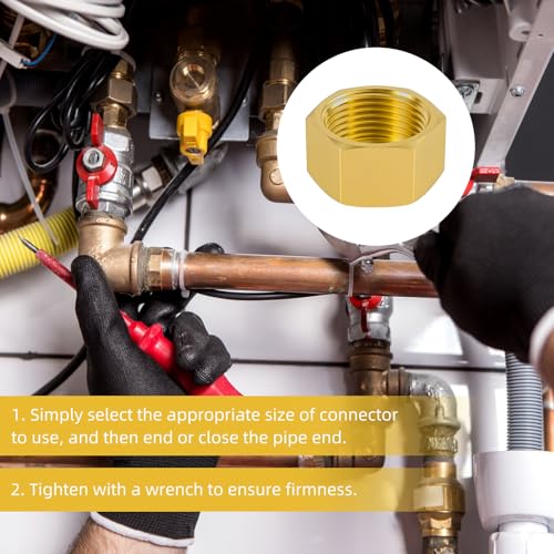 Pretwad 6 PCS Brass Pipe Caps with Rubber Gaskets - Hex Compression End Caps for Gas & Water Lines, Brass Nut Gas line Water line Stop Valve Cap Pipes Plug Plumbing Fit for 1/4 3/4 3/8 Inch Pipe Connection - Image 5