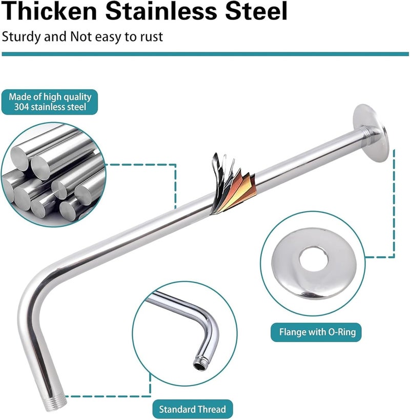 Stainless Steel Adjustable Shower Arm Extension 90-Degree Rotate for Wall Mount Easyly Shower Pipe - Image 2