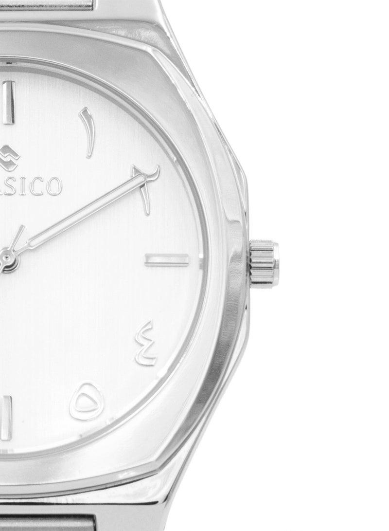 Clasico ساعة فخر للرجال بقرص عربي فاخر 40 مم - فضي، حركة كوارتز، ظهر من الفولاذ المقاوم للصدأ - Image 2
