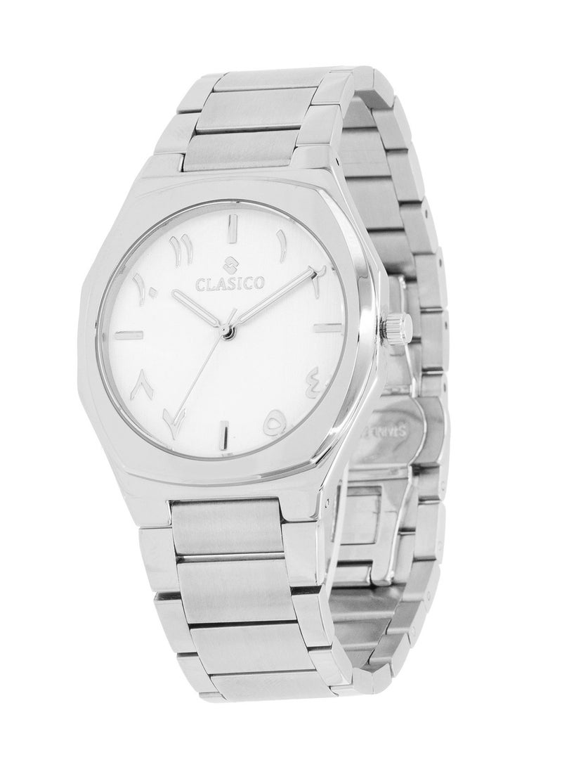 Clasico ساعة فخر للرجال بقرص عربي فاخر 40 مم - فضي، حركة كوارتز، ظهر من الفولاذ المقاوم للصدأ - Image 3