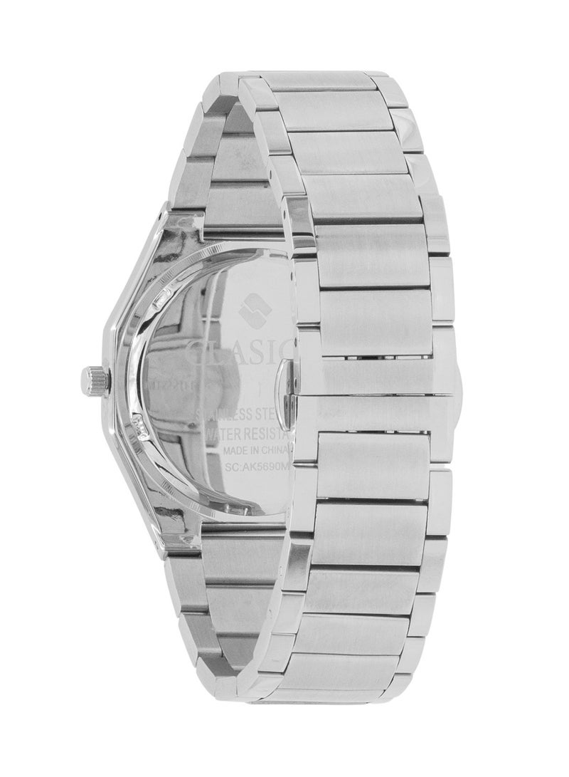 Clasico ساعة فخر للرجال بقرص عربي فاخر 40 مم - فضي، حركة كوارتز، ظهر من الفولاذ المقاوم للصدأ - Image 4