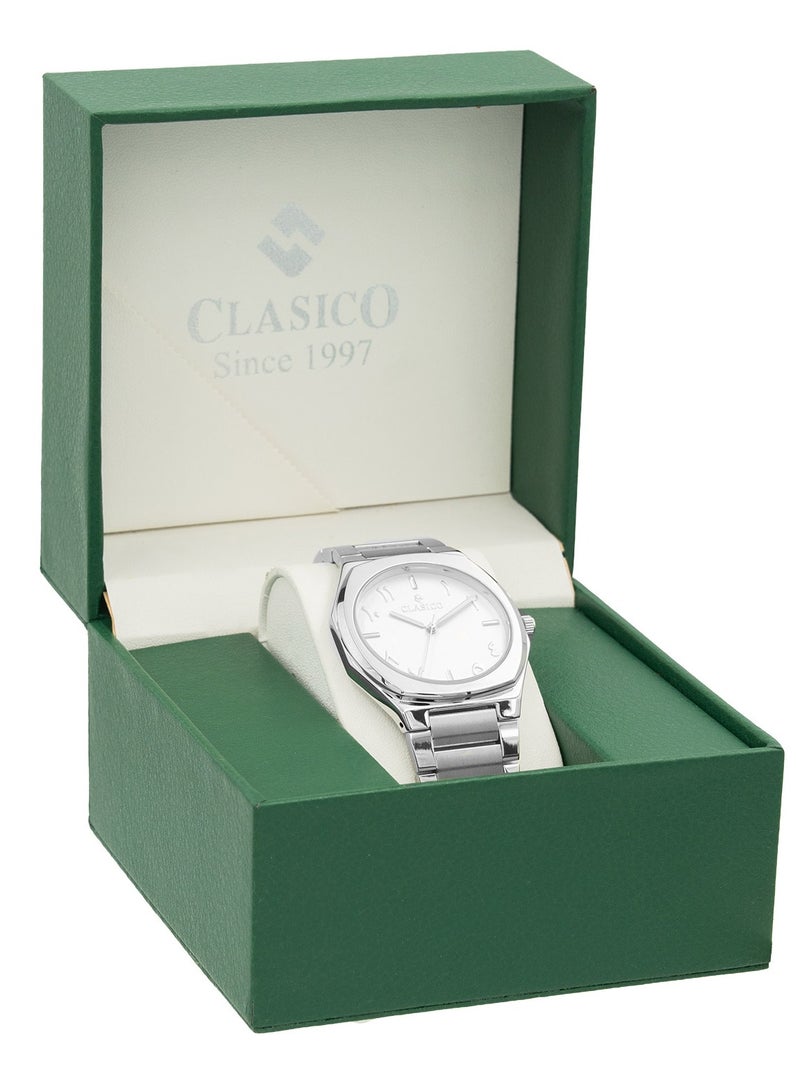 Clasico ساعة فخر للرجال بقرص عربي فاخر 40 مم - فضي، حركة كوارتز، ظهر من الفولاذ المقاوم للصدأ - Image 5