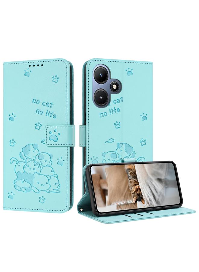 اس-توب جراب لهاتف Infinix Hot 30i، جراب جلدي منقوش عليه صورة قطة صغيرة مع حبل تعليق - Image 1