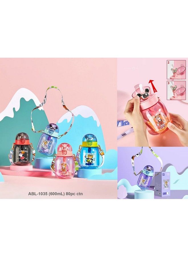 TEMSON زجاجة ماء مدرسية للأطفال زجاجة ماء تريتان مع قشة وحزام قابل للتعديل للأطفال زجاجة ماء بتصميم كرتوني لطيف للأولاد والبنات (600 مل) (بنفسجي)(Abl 1035) - Image 4
