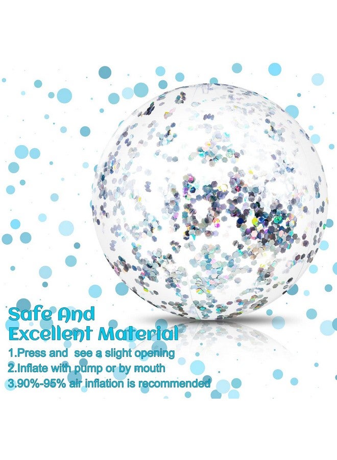 Civaner 6 Pieces Inflatable Beach Ball Swimming Pool Balls 24 Inches Bouncy Glitter Jelly Ball Confetti Beach Ball Glitter Beach Ball Floating Confetti Ball For Summer Beach Pool Party Favor (Silver) - Image 5