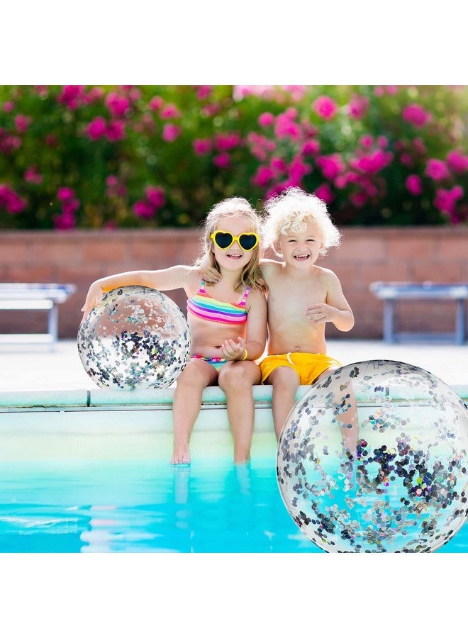 Civaner 6 Pieces Inflatable Beach Ball Swimming Pool Balls 24 Inches Bouncy Glitter Jelly Ball Confetti Beach Ball Glitter Beach Ball Floating Confetti Ball For Summer Beach Pool Party Favor (Silver) - Image 3