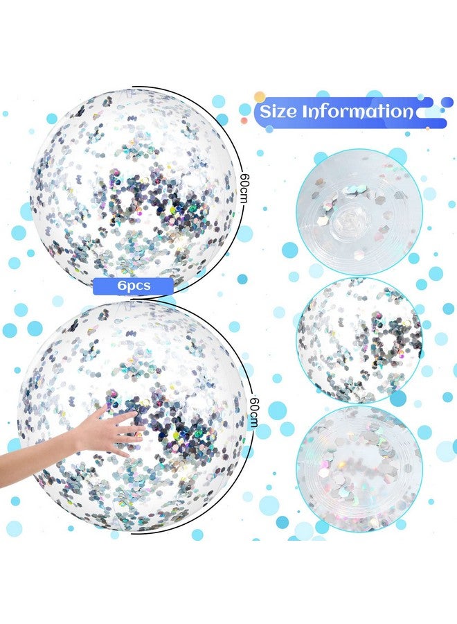 Civaner 6 Pieces Inflatable Beach Ball Swimming Pool Balls 24 Inches Bouncy Glitter Jelly Ball Confetti Beach Ball Glitter Beach Ball Floating Confetti Ball For Summer Beach Pool Party Favor (Silver) - Image 4