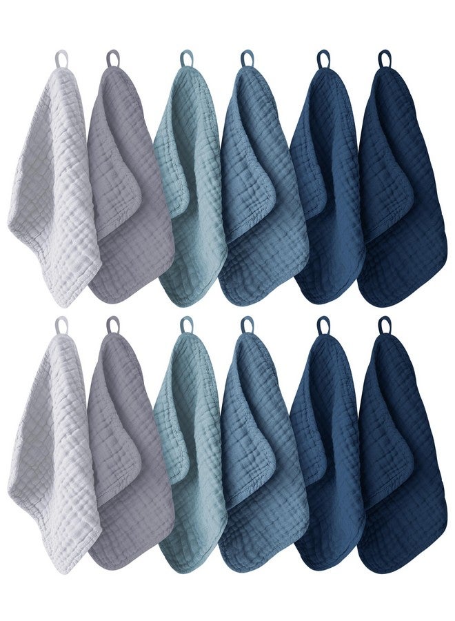 Ease Cubs 12 Pack Muslin Washcloths for Baby - 100% Cotton Baby Wash Cloths for or Baby Face Body Comfy and Soft for Newborn Infants Kids Girls and Boys - 12"x12" - Slate, Grey and Navy Series - Image 1