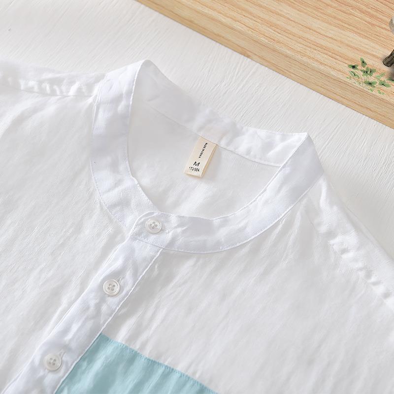 L547 breathable T-shirt men's linen artistic youth color matching short sleeve T-shirt men (inventory shall prevail) - Image 3