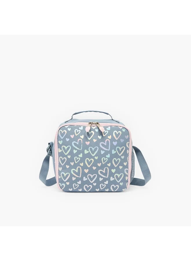 St.Right Lunch Bag-Silver Hearts-1 Cmprt- (Polyester) Grey \ 21X11X22