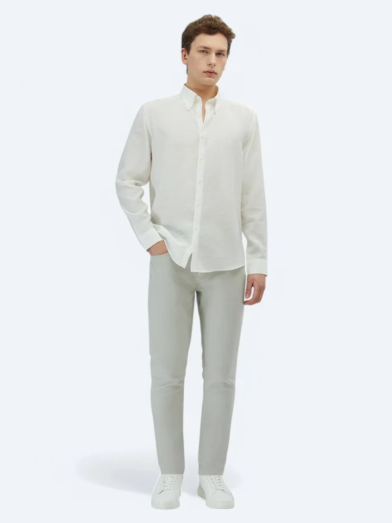 Kip White Regular Fit Long Weaving Casual Shirt