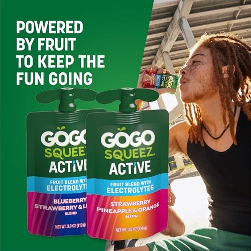 GoGo squeeZ Active Fruit Blend with Electrolytes | 18-Count Variety Pack | Blueberry Strawberry Lemon & Strawberry Pineapple Orange | Made with Real Fruit and Antioxidants Vitamin A, E, & C​ - Image 2