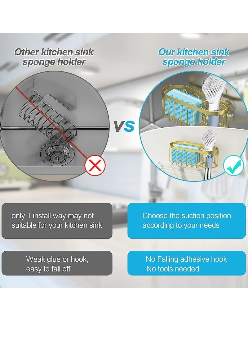 إسكدنيا حامل سفنج 2 في 1 بجهاز انسجام، رف سلكي مضاد للصدأ بدون ثقب لتنظيم حوض المطبخ للصابون والسفنج - Image 5