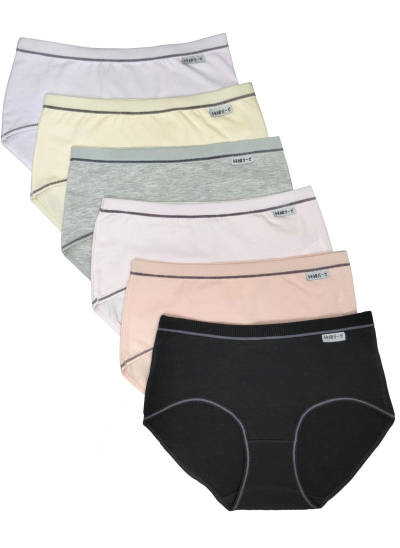 Love Bell Premium Cotton Four-way stretch Panties - MULTIPACK - Regular and Plus Sizes - Classic Briefs for Women (UAE/KSA, Alpha, XXL, Regular, Regular, Soft Pastel Plain - 6 Pcs Pack)  - Image 1