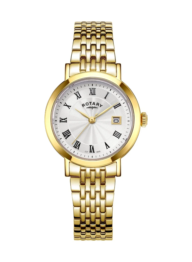 Rotary Women's Heritage Analogue Watch, 27 mm, Silver Dial, Gold-Tone Steel Bracelet