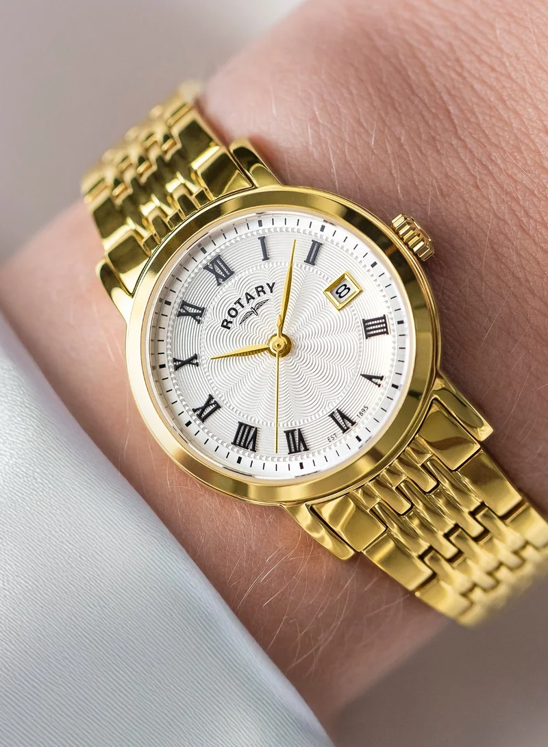 Rotary  Women's Heritage Analogue Watch, 27 mm, Silver Dial, Gold-Tone Steel Bracelet for Women | Best Price UAE