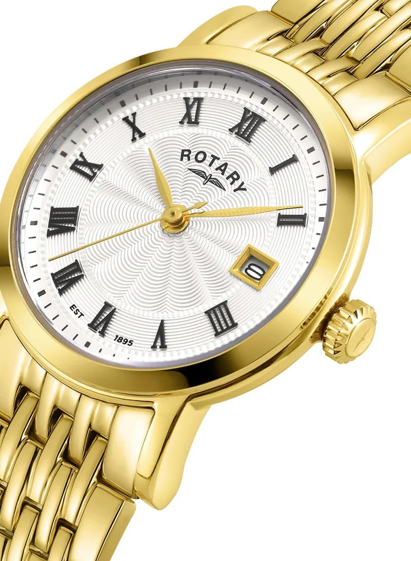 Rotary Women's Heritage Analogue Watch, 27 mm, Silver Dial, Gold-Tone Steel Bracelet