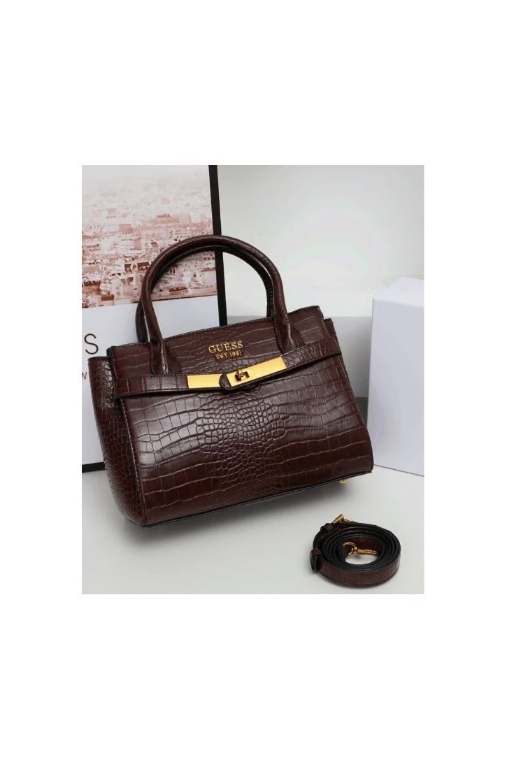 GUESS Women's Cordelia Coffee Brown satchel with gold tone hardware - Image 2