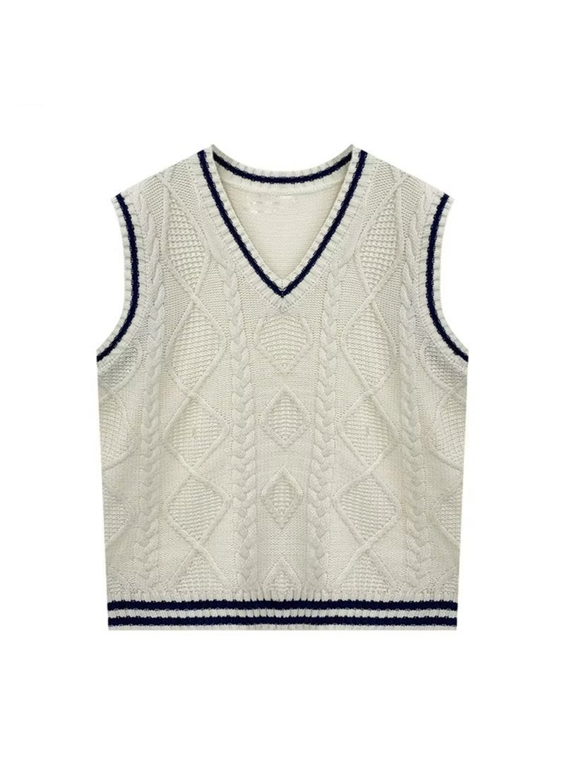 Generic - Soft Milk College Style Knitted Vest Loose Womens Sweater Autumn Winter Casual Wear Comfortable No-Waist Design V-Neck Navy blue - Image 1