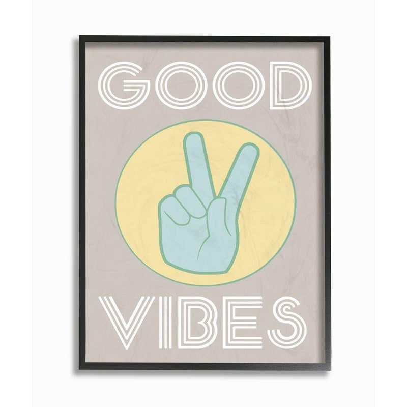 Stupell Industries Good Vibes Peace Hand Black Framed Wall Art 11 x 14 Design by Artist Daphne Polselli