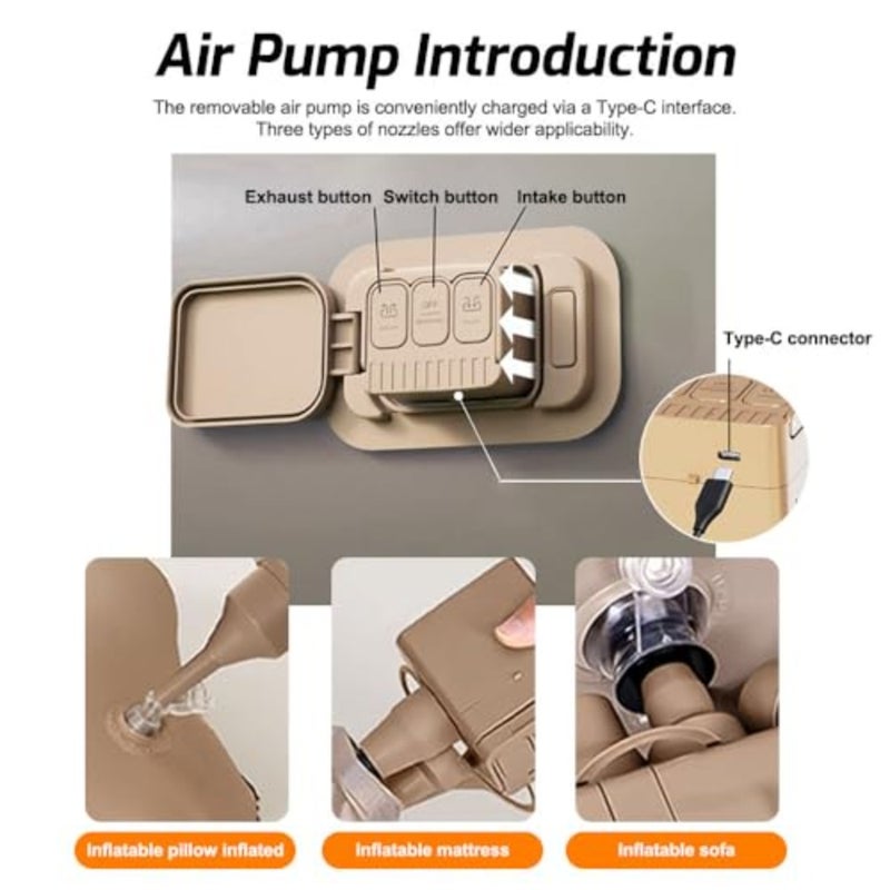 Car Air Mattress, Inflatable Air Mattress with Built in Air Pump, Back Seat Camping Bed Thickened Car Sleeping Pad for Travel, Car Bed SUV Mattress - Beige - Image 2