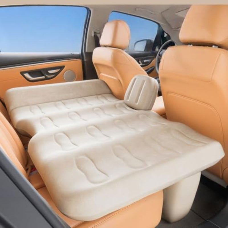 Car Air Mattress, Inflatable Air Mattress with Built in Air Pump, Back Seat Camping Bed Thickened Car Sleeping Pad for Travel, Car Bed SUV Mattress - Beige - Image 1