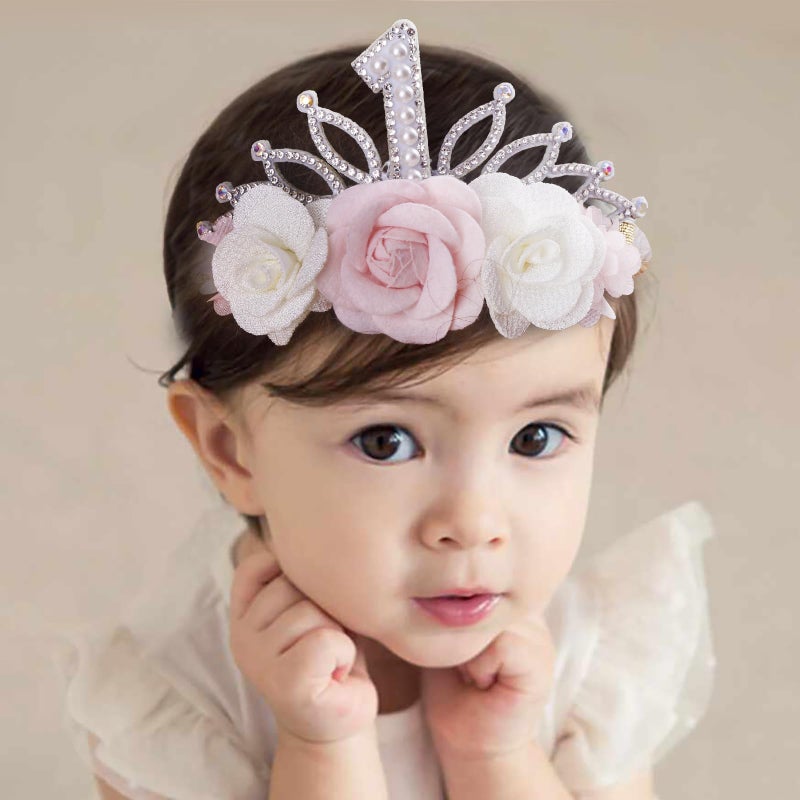 BFNAAgirl Digital Birthday Crown Model Baby Girl Nylon Headbands Nylon Flower Elastic Birthday Crown Hairbands Hair Accessories Gift for Newborn Infant Toddlers - Image 2