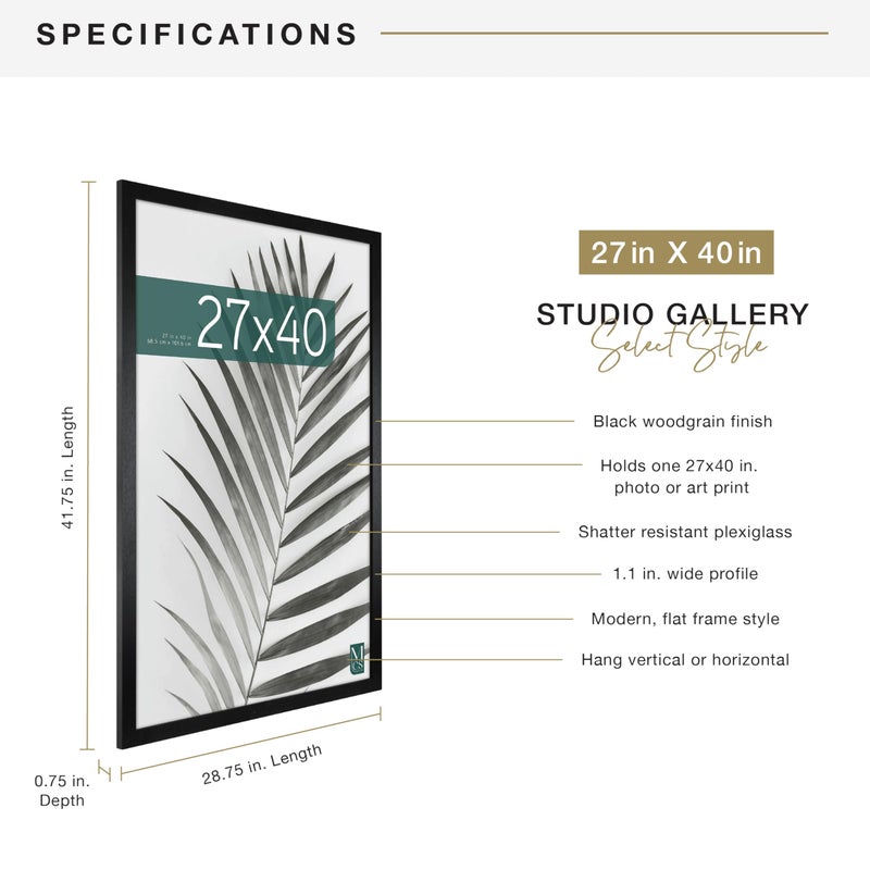 MCS Studio Gallery Movie Poster Frame 27x40 Black Woodgrain Engineered Wood, Vertical & Horizontal Wall Hanging Large Picture Frame for Photos, Artwork & Custom Posters (1-Pack) - Image 4