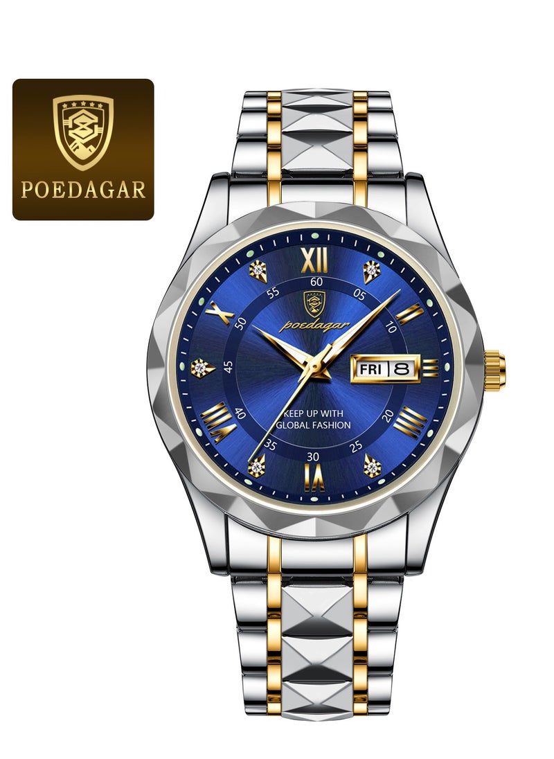 POEDAGAR Watch for Men Stainless Steel Quartz Analog Water Resistant Watch 615SGBU  - Image 2
