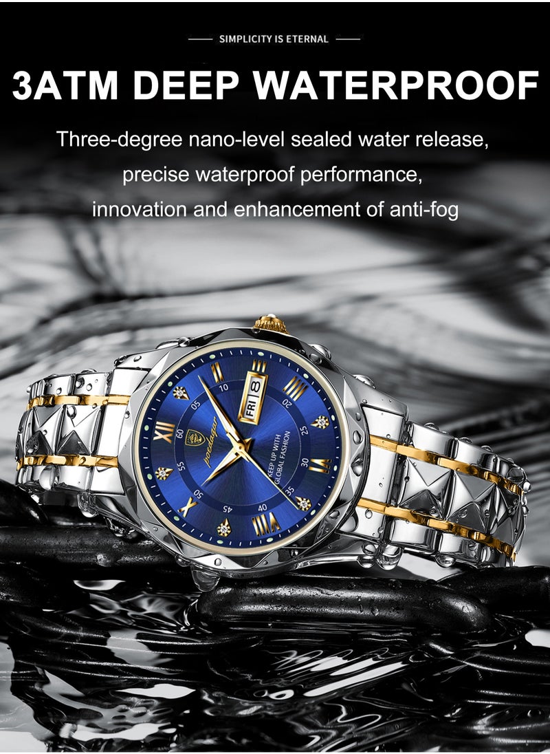 POEDAGAR Watch for Men Stainless Steel Quartz Analog Water Resistant Watch 615SGBU  - Image 4