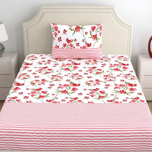 Home Ecstasy 100% Cotton Single Bedsheet with 1 Pillow Cover - (Size 59 x 87 inches, 140 TC, Colour - Pink: Rosy Charm) - Image 2