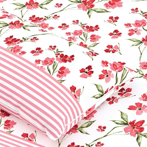 Home Ecstasy 100% Cotton Single Bedsheet with 1 Pillow Cover - (Size 59 x 87 inches, 140 TC, Colour - Pink: Rosy Charm) - Image 4