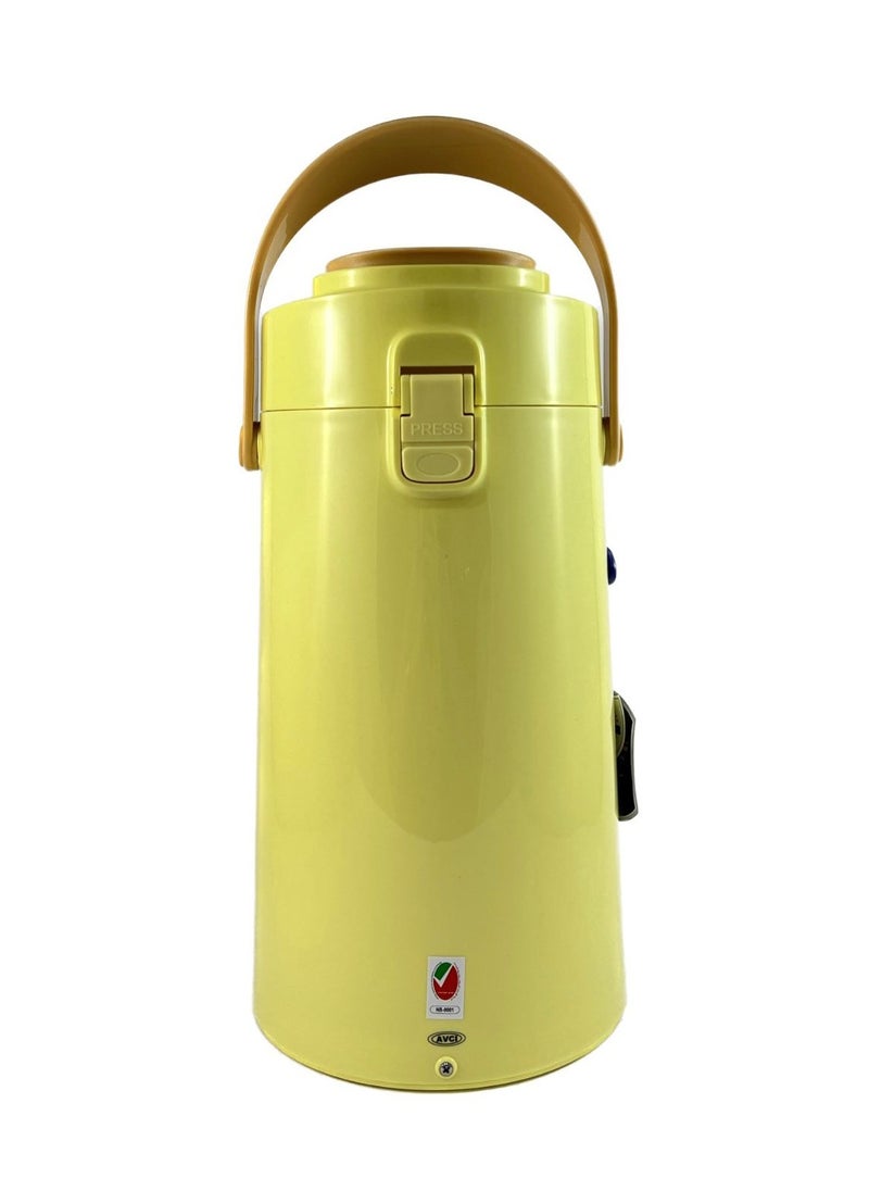 Home Maker - Tea & Coffee Vacuum Flask With Pump, Insulated Double Wall Glass 2.2 Litre Capacity - Yellow - Image 1