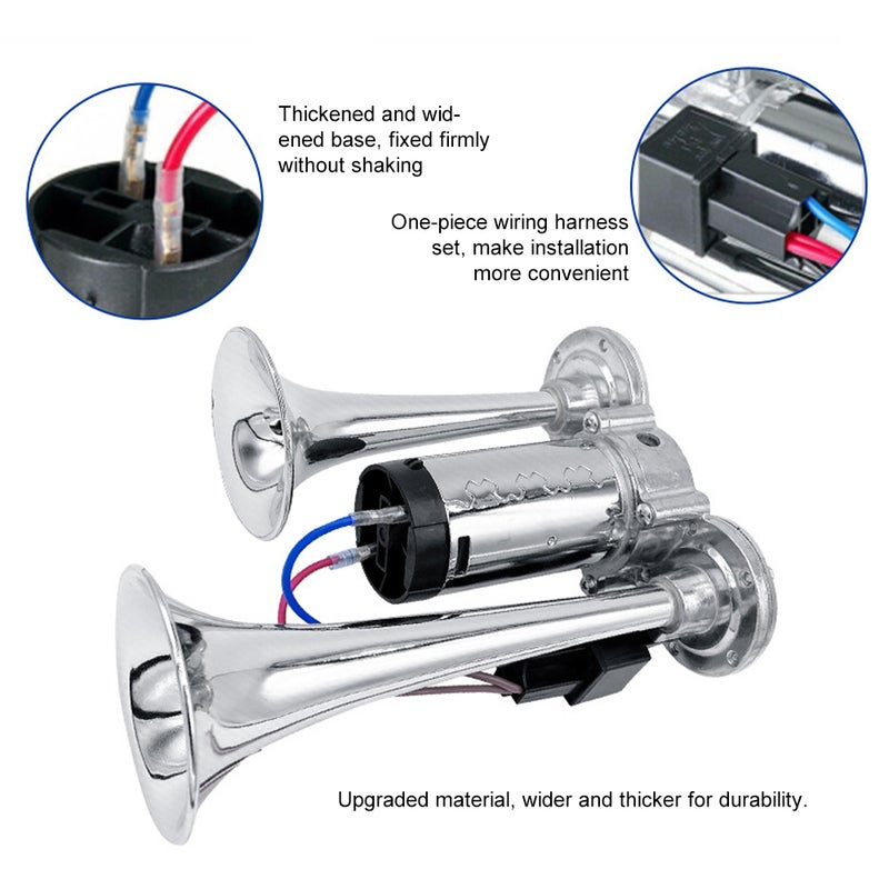 Car Horn: 12V Black Silver Chrome-Plated Zinc Alloy ABS - Super Loud 600DB Broad Compatibility Fine Workmanship for 12V Autos SUVs Motorcycles Trucks Trains Yachts Buses - Image 2