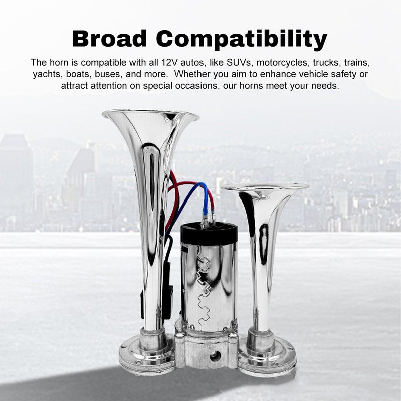 Car Horn: 12V Black Silver Chrome-Plated Zinc Alloy ABS - Super Loud 600DB Broad Compatibility Fine Workmanship for 12V Autos SUVs Motorcycles Trucks Trains Yachts Buses - Image 5