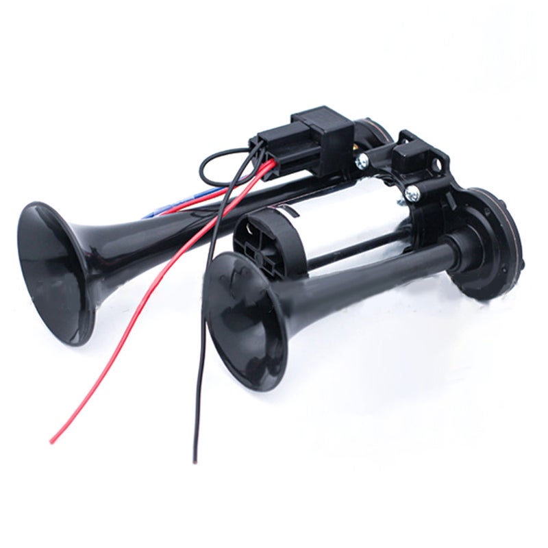 Car Horn: 12V Black Silver Chrome-Plated Zinc Alloy ABS - Super Loud 600DB Broad Compatibility Fine Workmanship for 12V Autos SUVs Motorcycles Trucks Trains Yachts Buses - Image 1