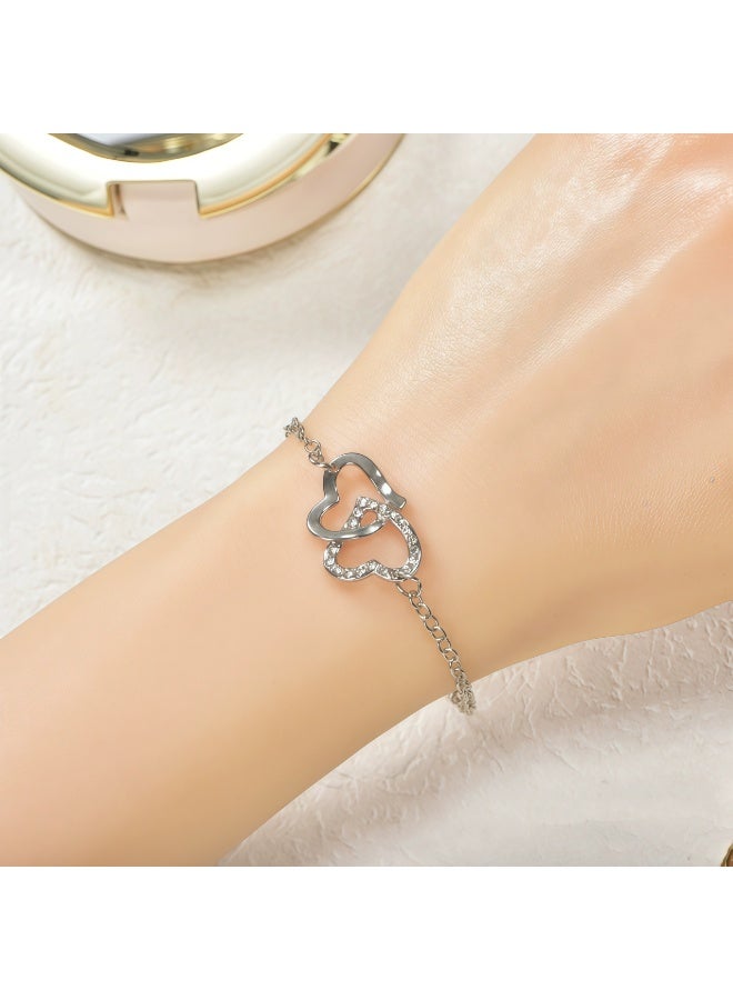 4 Sets Heart Pendant, Necklace & Bracelet with CZ Stone Heart Stud Earrings for Women - Valentine's Day Jewelry Set for Women, Girls, Mothers & Birthdays - Image 2