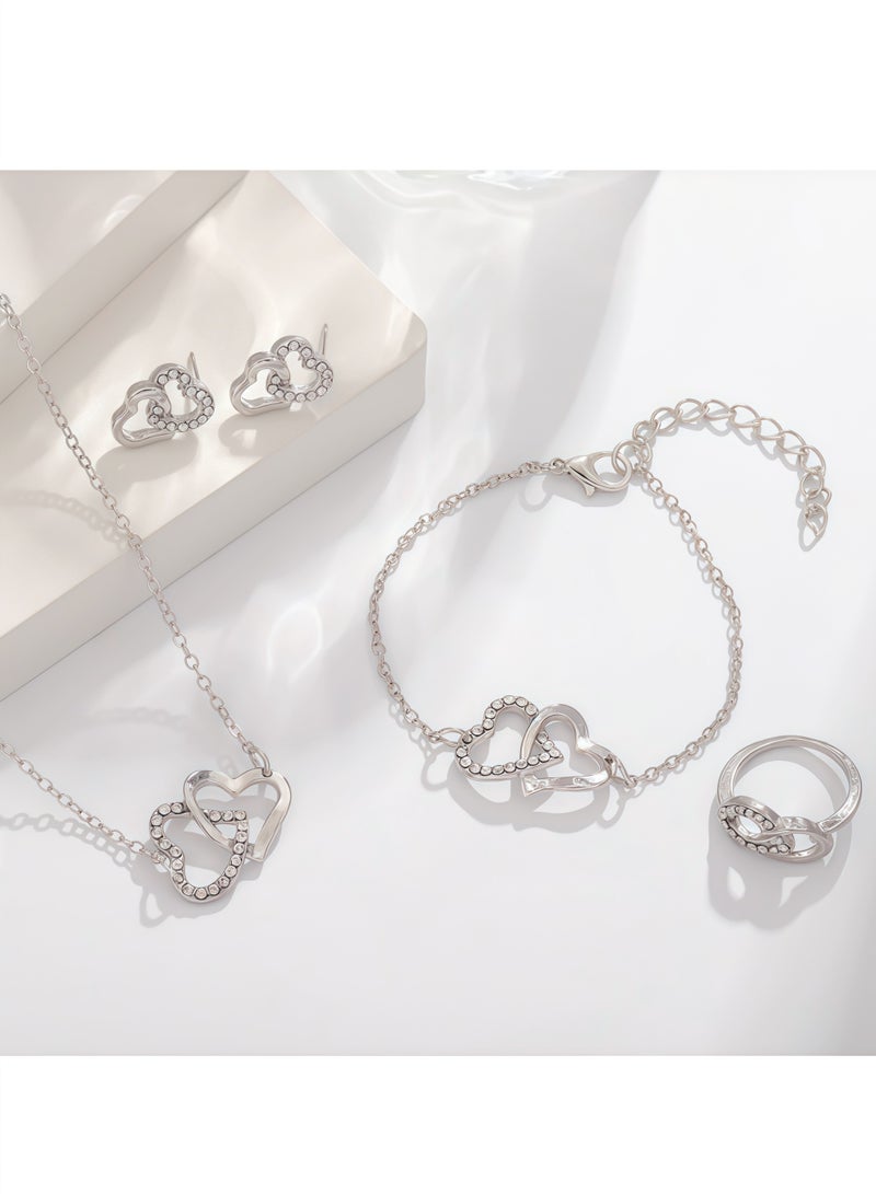 4 Sets Heart Pendant, Necklace & Bracelet with CZ Stone Heart Stud Earrings for Women - Valentine's Day Jewelry Set for Women, Girls, Mothers & Birthdays - Image 1